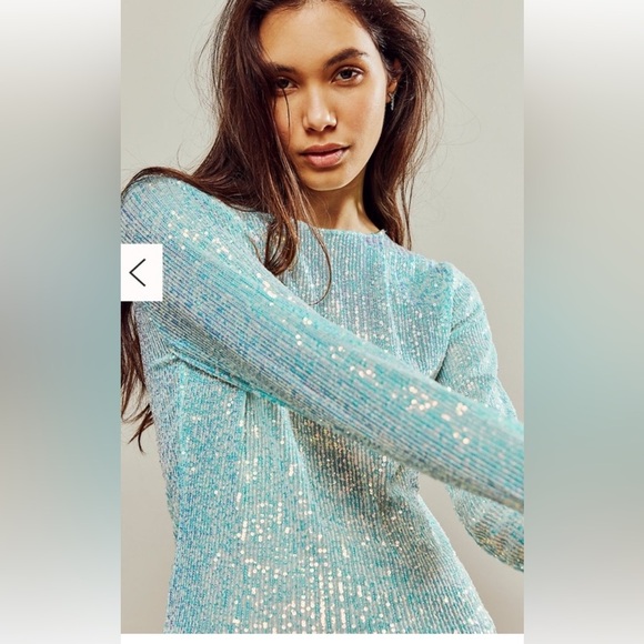Free People Tops - NWT new FREE PEOPLE gold rush sequin long sleeve tee top XS Aruba blue shimmer